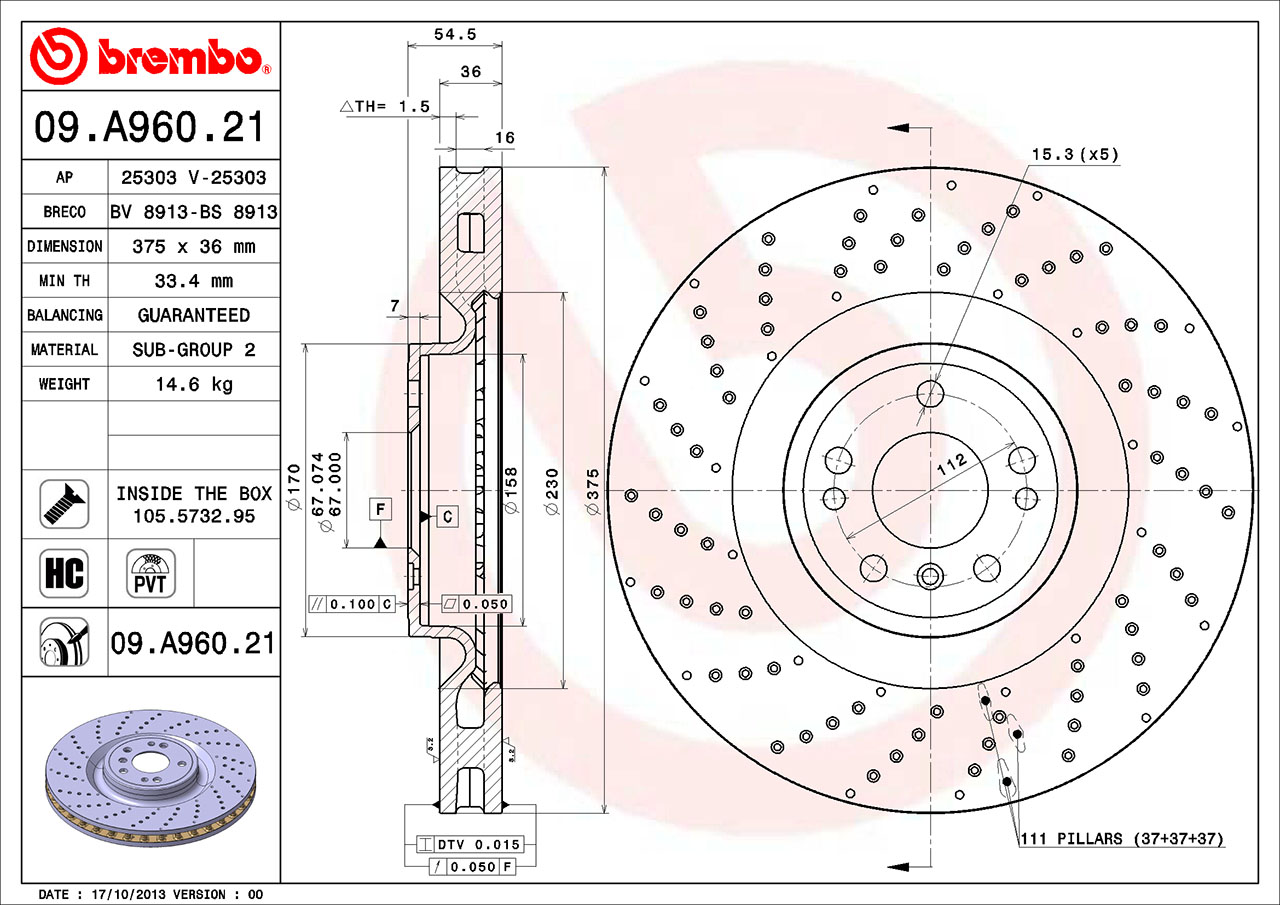 Mercedes Brembo Disc Brake Rotor - Front (375mm) 1664210912